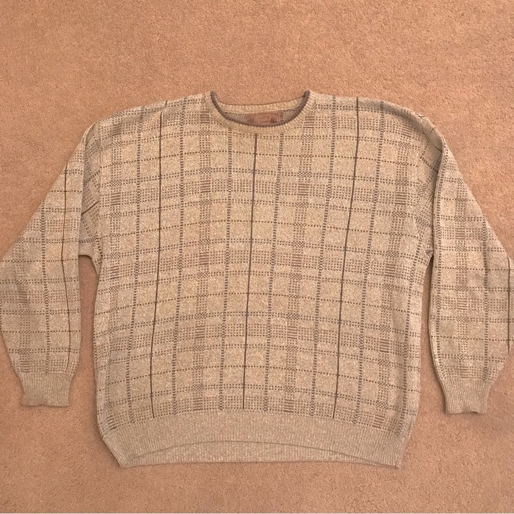 Vintage 90s Shenandoah Crewneck Sweater Mens XL Beige Blue Cotton Mens USA Made